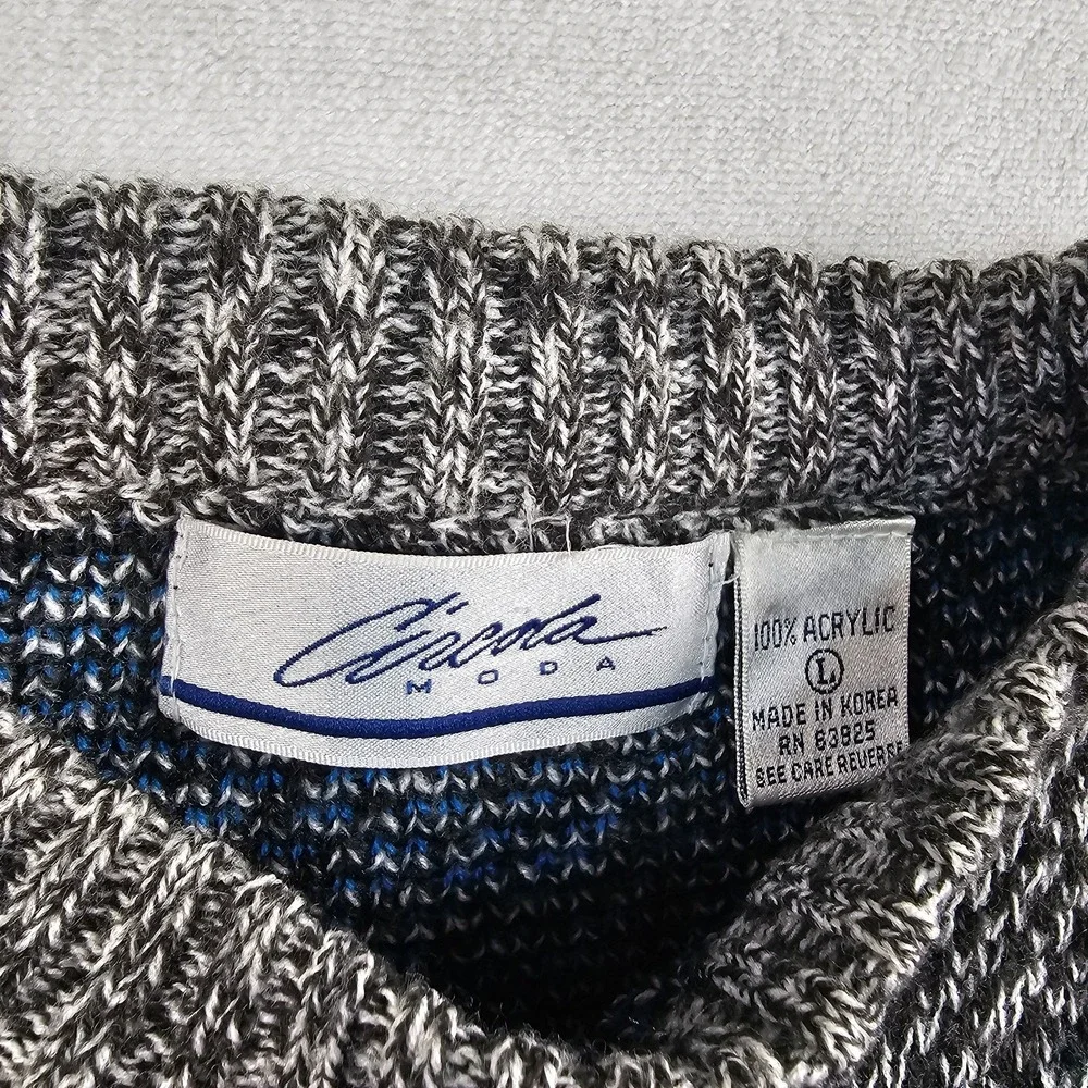Vtg 80's Knit Jumper Sweater Mens L Abstract Bill Cosby 3D Swing Bowling Acrylic
